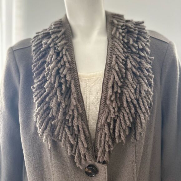 Marc Cain 100% Wool Fringe Collar Blazer Sz 14 - Picture 4 of 15